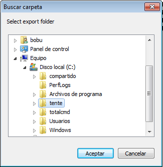 Select export folder