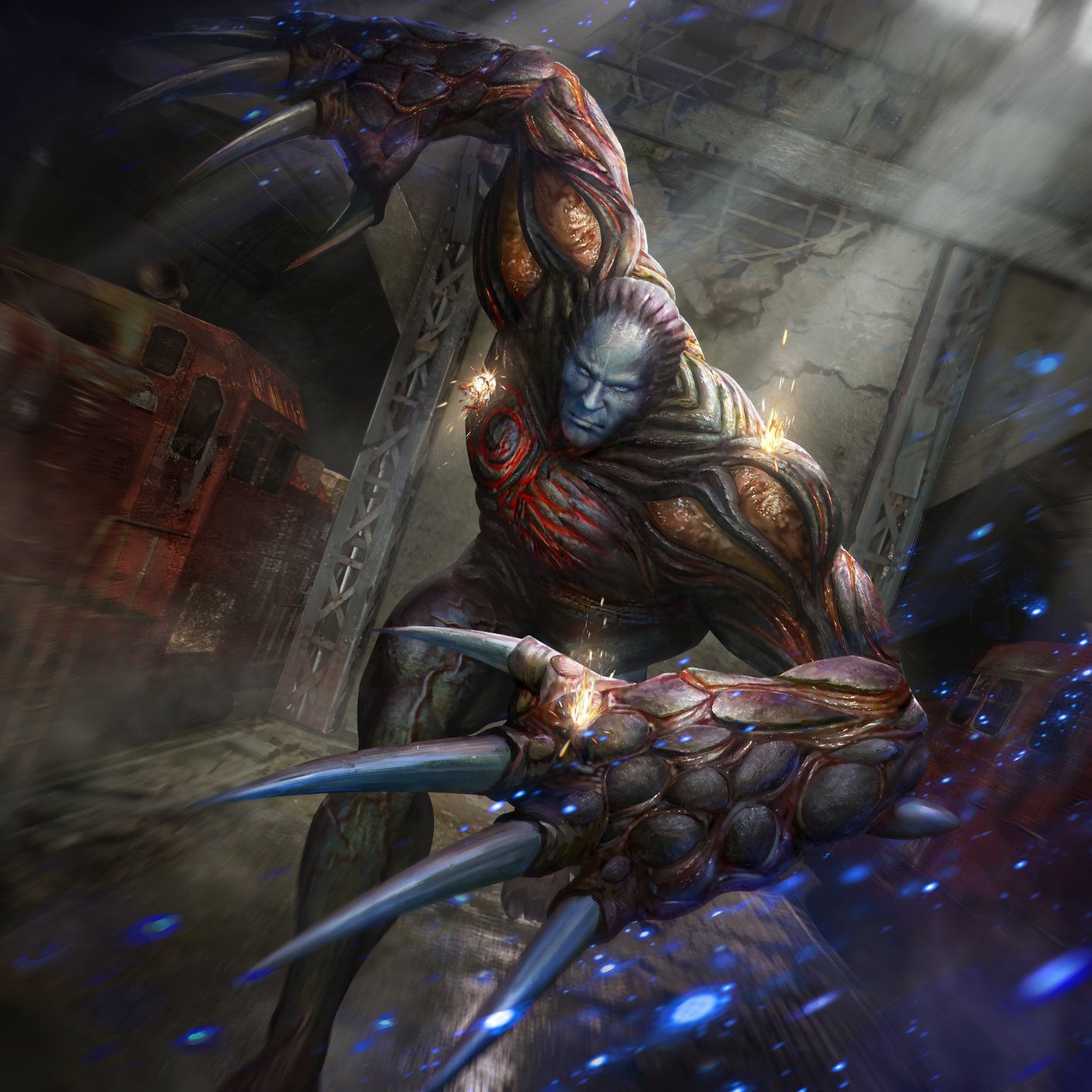 Tyrant T-103 (Mr. X) art concept RE2  Resident evil, Resident evil  monsters, Resident evil game