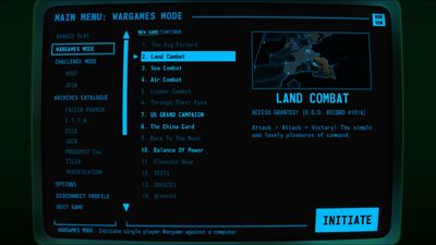 Visual of the Single Player options screen within Terminal Conflict