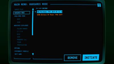 Visual of the 'Load' Screen within Terminal Conflict