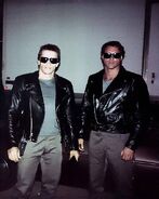 Arnold with his long-time stunt double Peter Kent on-set of T1