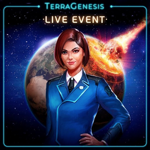 Layla in UNSA uniform, standing in front of an image of the Earth being hit by a meteor.