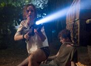 Skye protecting Hunter from Slashers.