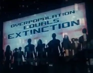 "Overpopulation equals extinction" screen