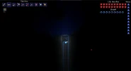 When flying up against a block placed in water, the breath meter will go down. This is a glitch.