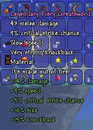 Fiery Greatsword with the "Legendary" prefix