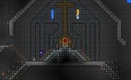 A player standing in a room with a throne at the center.