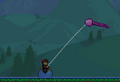 Un cerf-volant de méduse rose déployé sur une monture gelée. Le joueur est en mouvement.
