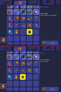 A comparison of a normal Blue Present and this Present.