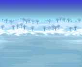 Snowy plains with sparse trees.