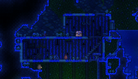 A Mushroom-themed Underground Cabin in an underground Glowing Mushroom biome.