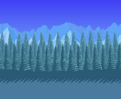 Evergreen forest blocking snowy mountains