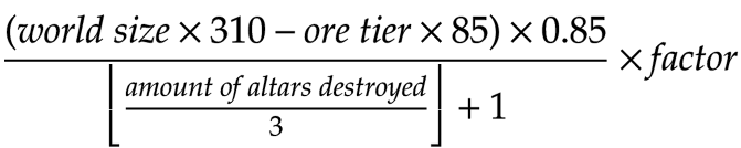 frac{ left(mathit{world size} times 310 - mathit{ore tier} times 85 right) times 0