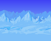 Icy mountains with snowy evergreens