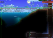 A Gnome spawn area made by hollowing out a tree. Stand 47 blocks up from base of living tree background wall, 84 blocks from far side. Note solid areas where non-gnome enemies cannot spawn, "starter" gnome for luck, and water candle for increased spawn rate. This shows the results of 5 minutes spent killing any non-gnome (including friendlies) and checking for gnomes whenever the Radar says there's an enemy or two (Lifeform Analyzer wasn't acquired yet).