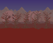 Similar to the previous image, but has a redder grass hue and different trees, skull and bones