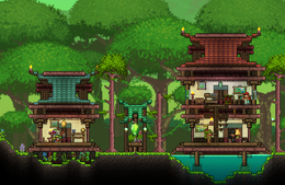 A jungle town with 3 NPCs living in it.