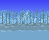 Frozen forest blocking mountains