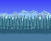 Updated classic evergreen forest blocking snowy mountains