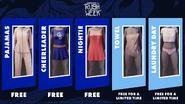 Promotional Material showcasing outfits, including limited-time free ones