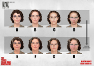 Early concept art featuring Nancy explorations with various heads