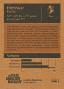 Promotional material featuring the Hitchhiker's biography and attributes