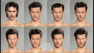 Early concept art of Johnny featuring various face shapes that were explored