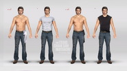 Early concept art of Johnny featuring him shirtless, wearing a white shirt and the black ripped shirt he wears with his default outfit