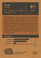 Promotional material featuring The Cook's biography and attributes