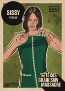 Promotional material featuring Sissy in a 70s style trading card