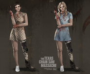 Early concept art featuring Sissy in two variations: with short hair and pigtails