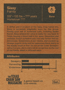 Promotional material featuring Sissy's biography and attributes