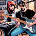 Bludd and Kimber Benton playing music at a cafe