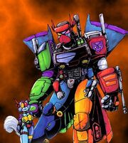 Amalgam's final form, with his henchman 