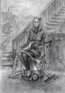 Лоткова на своём пылесосе.