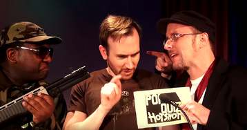 Fard as General Anesthetic with The Nostalgia Critic and Jim Jarosz in the intro to Pop Quiz Hotshot.