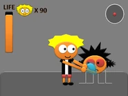 Bony Ring hitting Hater's Spider-Bot with the Random Sword at Hater's Lair (PS2/GCN/Xbox/PC)