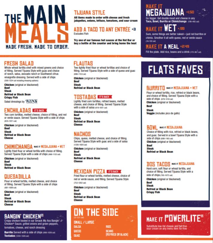 Tijuana shop flats menu