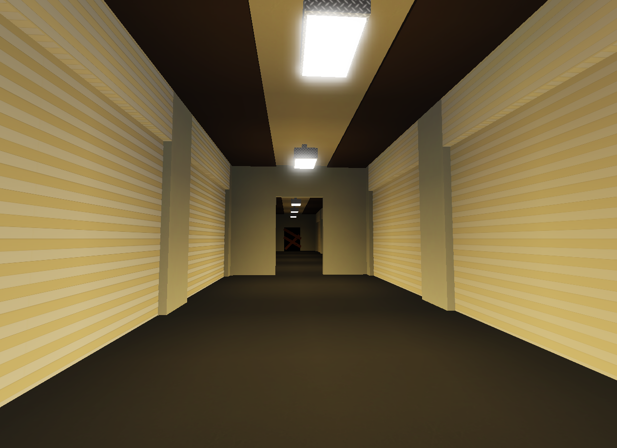 Backrooms Level 1 is a massive warehouse with concrete floors and