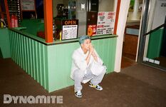 RM promoting "Dynamite (EDM Remix)" and "Dynamite (Acoustic Remix)" (August 2020)