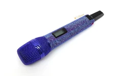 Blue mic with holographic purple Swarovski crystals (Custom in 2020)