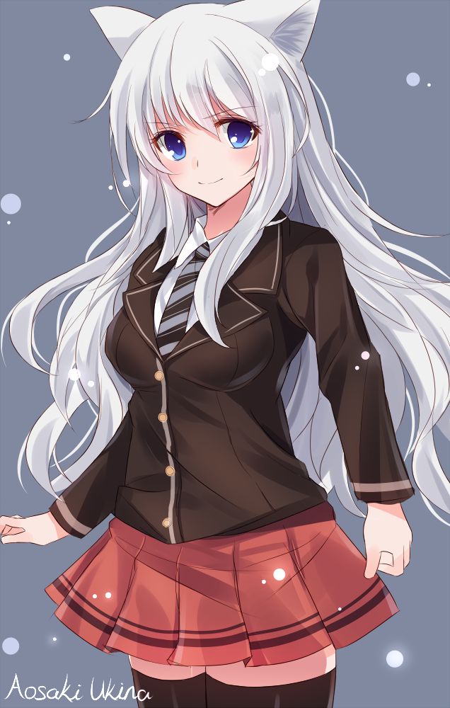 anime girl with white hair and cat ears