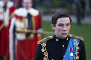 Charles in his investiture as the "Prince of Wales" in Tywysog Cymru