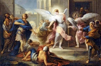 The angels blinding the men for Lot and his family to escape