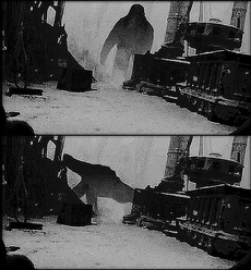 Recovered photographs of the creature, ominously resembling a crew member at first (Art by Adrian Bush)