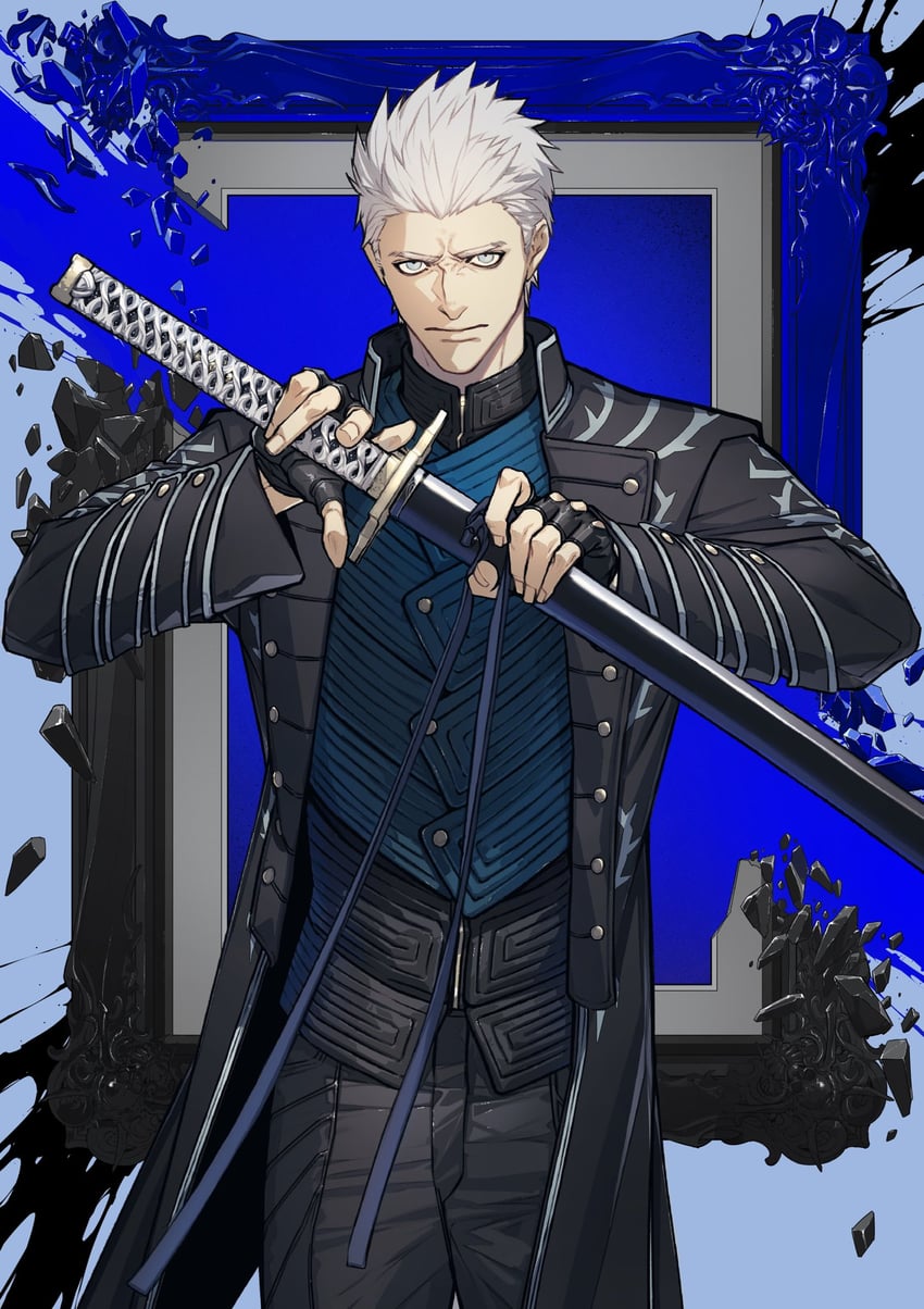 anime vergil from devil may cry 5 sitting on the chair while watching  revengeance status memes  AI Generated Artwork  NightCafe Creator