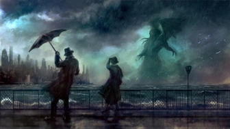 Cthulhu reveals himself as he marches towards New York (Art by Silberius)