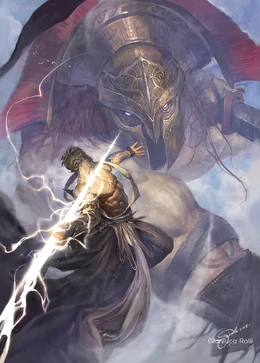 Zeus battling Cronus in the Titanomachy (Art by Gianluca Rolli)
