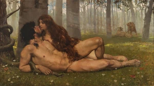 Adam and Eve's first kiss