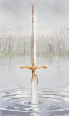 Excalibur revealed by the Lady of the Lake (Art by Lifebytes)